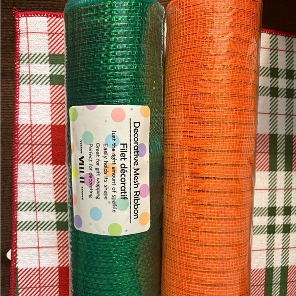 Meedee Decorative Mesh Ribbon Set - Orange and Green . Meedee 10” wide . - Picture 4 of 4